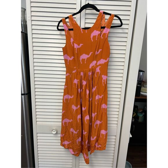 Anthropologie Charlotte Taylor Dromedary Camel Silk Dress, Sz 0, MSRP $268 - Picture 10 of 11